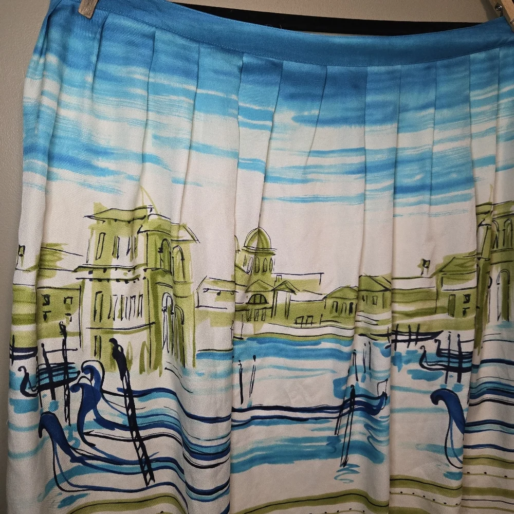 Valerie Stevens Women's Pleated Print Skirt 100% Silk Multicolor SIZE 16 Lined - Picture 2 of 16